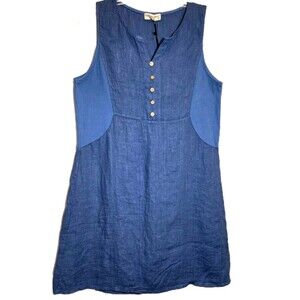 Terzo Millenio 100% Italian Linen Sleeveless Dress Womens Sz Large / 14 Blue NWT
